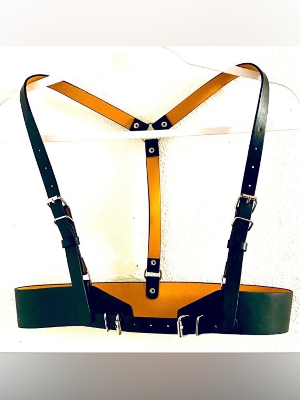 Leather Body Harness Belt in Black and Tan